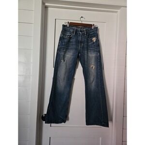 Vintage Y2K American Eagle Distressed Bootcut Jeans 28x30 Blue Denim Plaid Lined